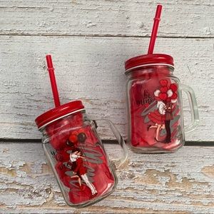 🥤 New! Couples love themed 2 set glass mugs with reusable straws and lid. 16oz